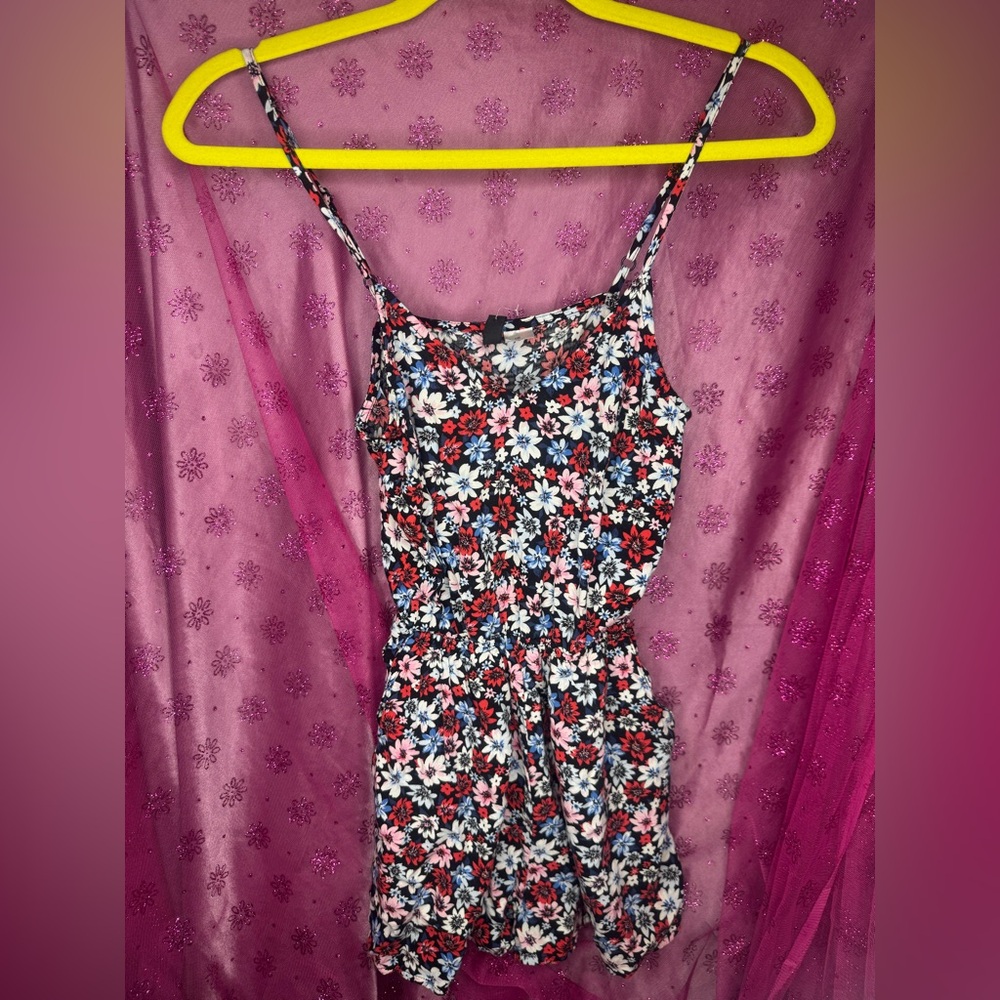 Divided by H&M Pink and Black Floral Romper